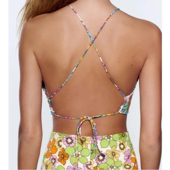 Zara XXL Halter Crop Backless Flower High Neck Top - Picture 2 of 7